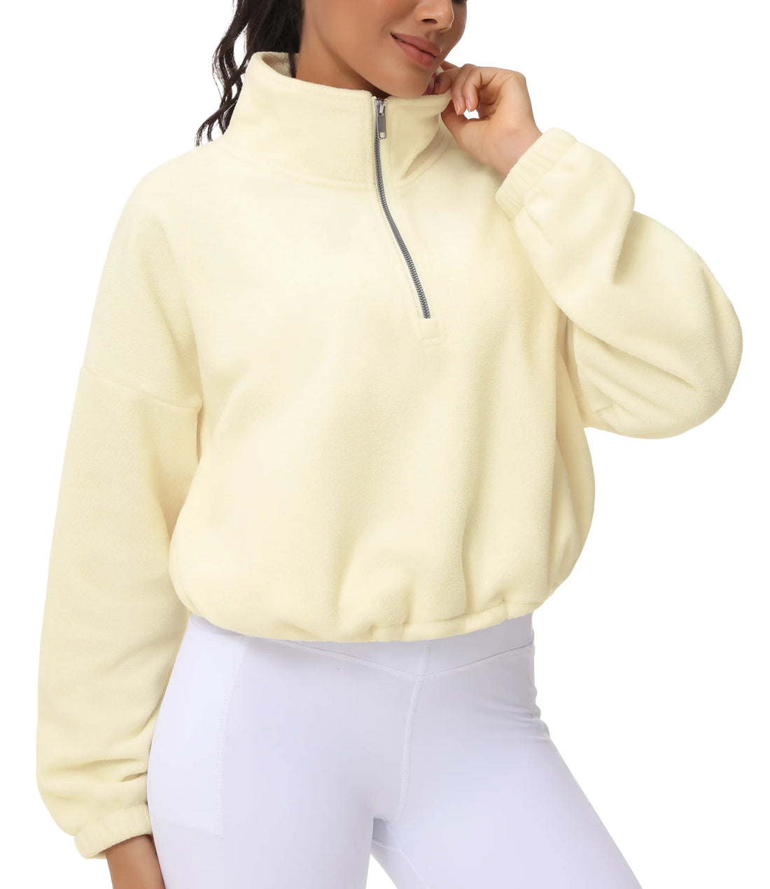 THE GYM PEOPLE Women’s Half-Zip Crop Fleece Pullover
