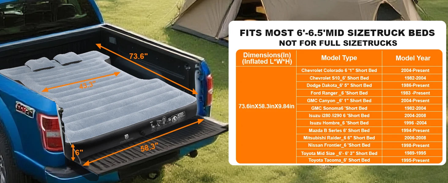 Air Mattress for 6-6.5ft Midsize Short Truck Beds
