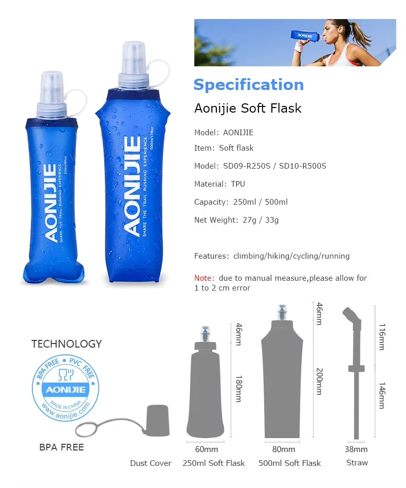AONIJIE SD09 SD10 250ml 500ml Soft Flask Folding Collapsible Water Bottle