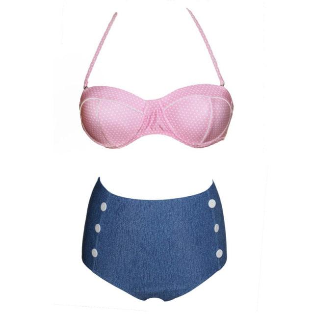Cutest Retro Swimsuit Swimwear Vintage High Waist Swimsuit For Women Halter 2 Piece Bathing Suit Ruffle Bikini Set Tummy Control Vintage Pin Up High Waist Bikini Set For Women Swimming Bathing Suit S/M/L/XL