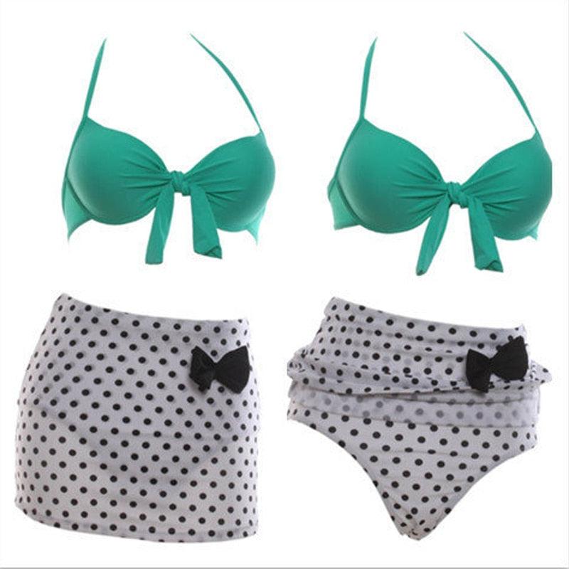 Cutest Retro Swimsuit Swimwear Vintage High Waist Swimsuit For Women Halter 2 Piece Bathing Suit Ruffle Bikini Set Tummy Control Vintage Pin Up High Waist Bikini Set For Women Swimming Bathing Suit S/M/L/XL