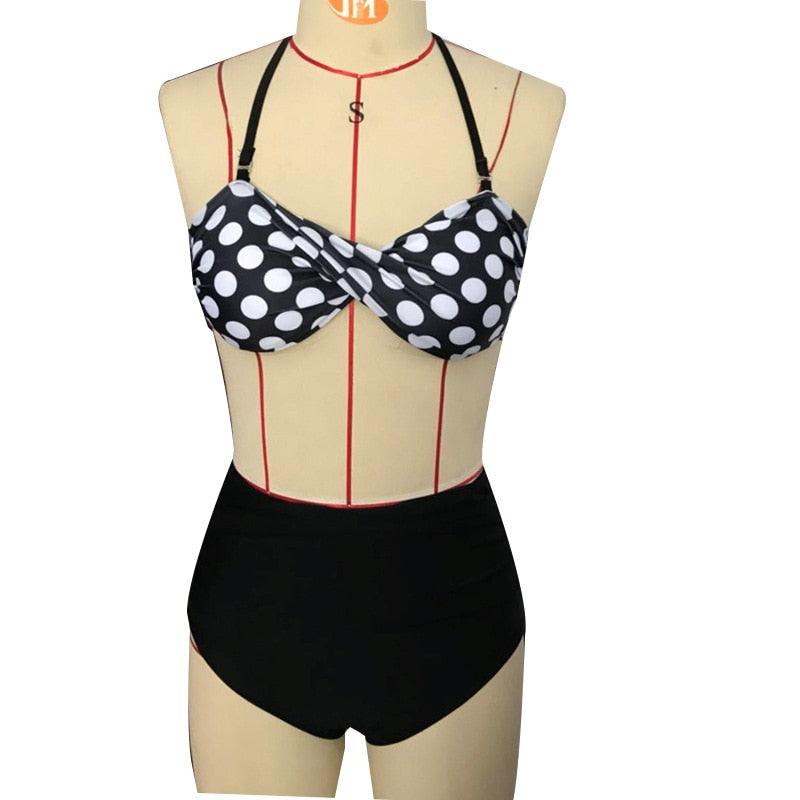 Cutest Retro Swimsuit Swimwear Vintage High Waist Swimsuit For Women Halter 2 Piece Bathing Suit Ruffle Bikini Set Tummy Control Vintage Pin Up High Waist Bikini Set For Women Swimming Bathing Suit S/M/L/XL