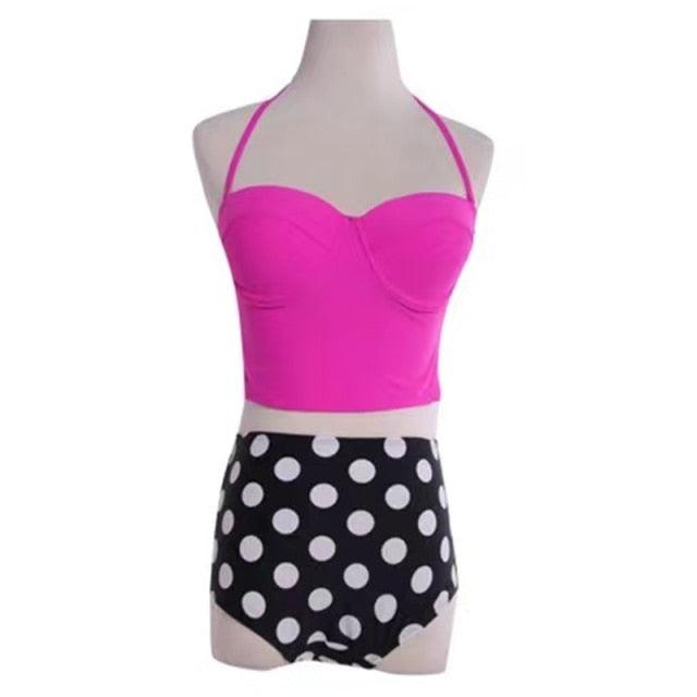 Cutest Retro Swimsuit Swimwear Vintage High Waist Swimsuit For Women Halter 2 Piece Bathing Suit Ruffle Bikini Set Tummy Control Vintage Pin Up High Waist Bikini Set For Women Swimming Bathing Suit S/M/L/XL