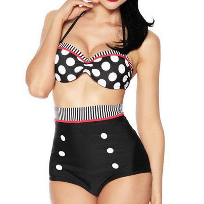Cutest Retro Swimsuit Swimwear Vintage High Waist Swimsuit For Women Halter 2 Piece Bathing Suit Ruffle Bikini Set Tummy Control Vintage Pin Up High Waist Bikini Set For Women Swimming Bathing Suit S/M/L/XL