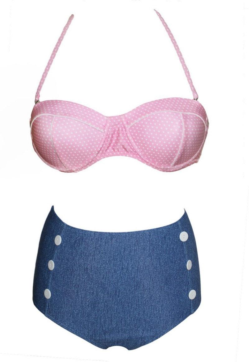 Cutest Retro Swimsuit Swimwear Vintage High Waist Swimsuit For Women Halter 2 Piece Bathing Suit Ruffle Bikini Set Tummy Control Vintage Pin Up High Waist Bikini Set For Women Swimming Bathing Suit S/M/L/XL