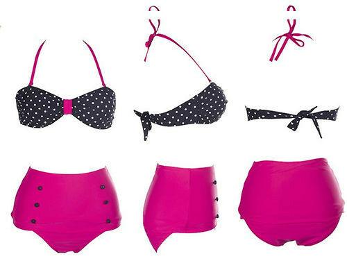 Cutest Retro Swimsuit Swimwear Vintage High Waist Swimsuit For Women Halter 2 Piece Bathing Suit Ruffle Bikini Set Tummy Control Vintage Pin Up High Waist Bikini Set For Women Swimming Bathing Suit S/M/L/XL