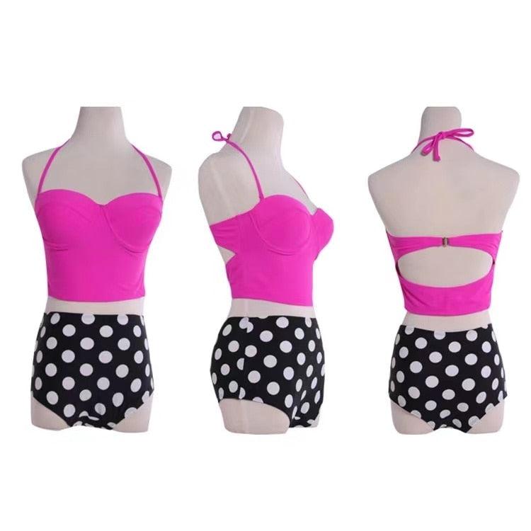 Cutest Retro Swimsuit Swimwear Vintage High Waist Swimsuit For Women Halter 2 Piece Bathing Suit Ruffle Bikini Set Tummy Control Vintage Pin Up High Waist Bikini Set For Women Swimming Bathing Suit S/M/L/XL