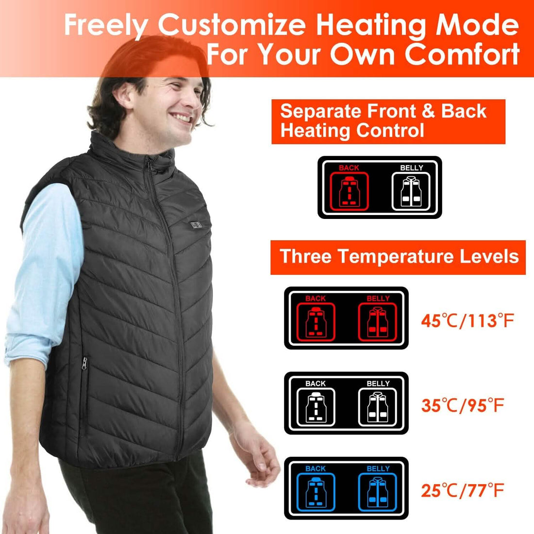 Electric Heated Vest – USB Powered with 3 Heat Settings
