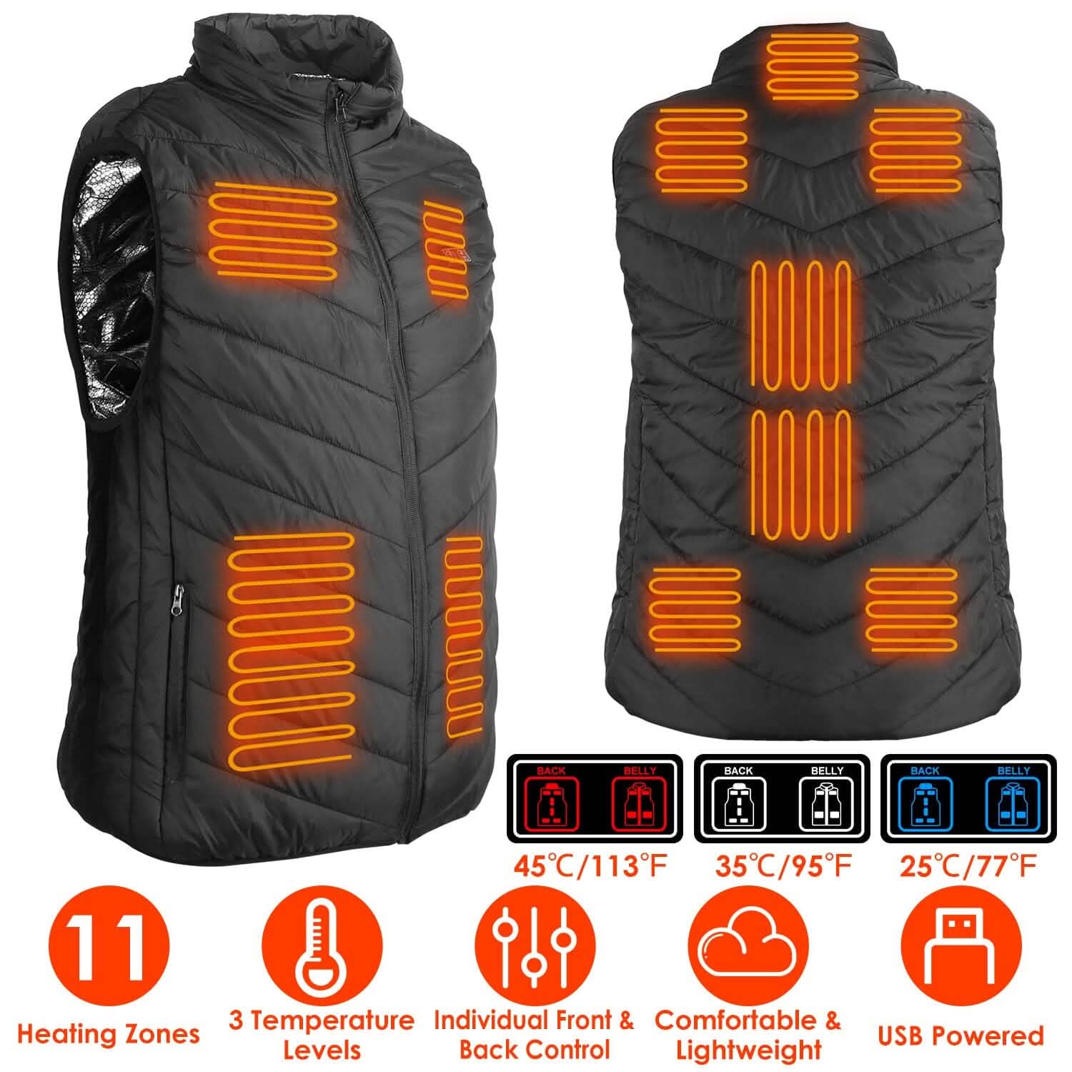 Electric Heated Vest – USB Powered with 3 Heat Settings