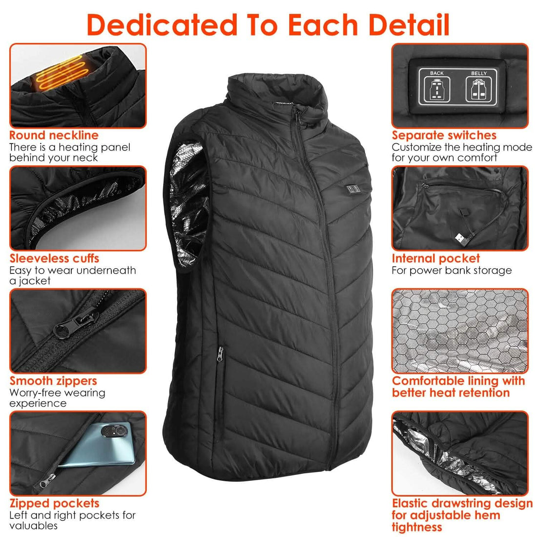 Electric Heated Vest – USB Powered with 3 Heat Settings