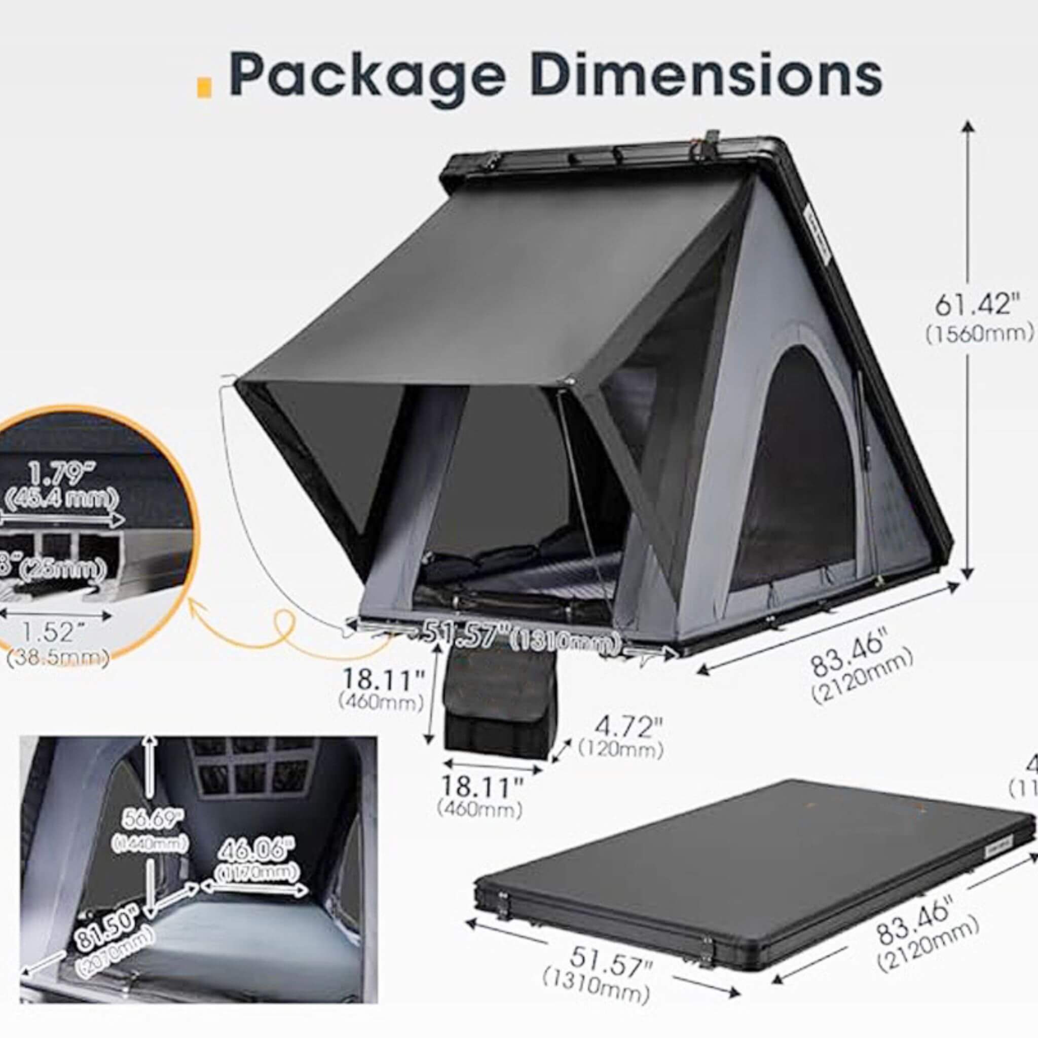 Trailora Apex Premium Lightweight Hard Shell Rooftop Tent With LED Strip And Memory Foam (SAK51780)