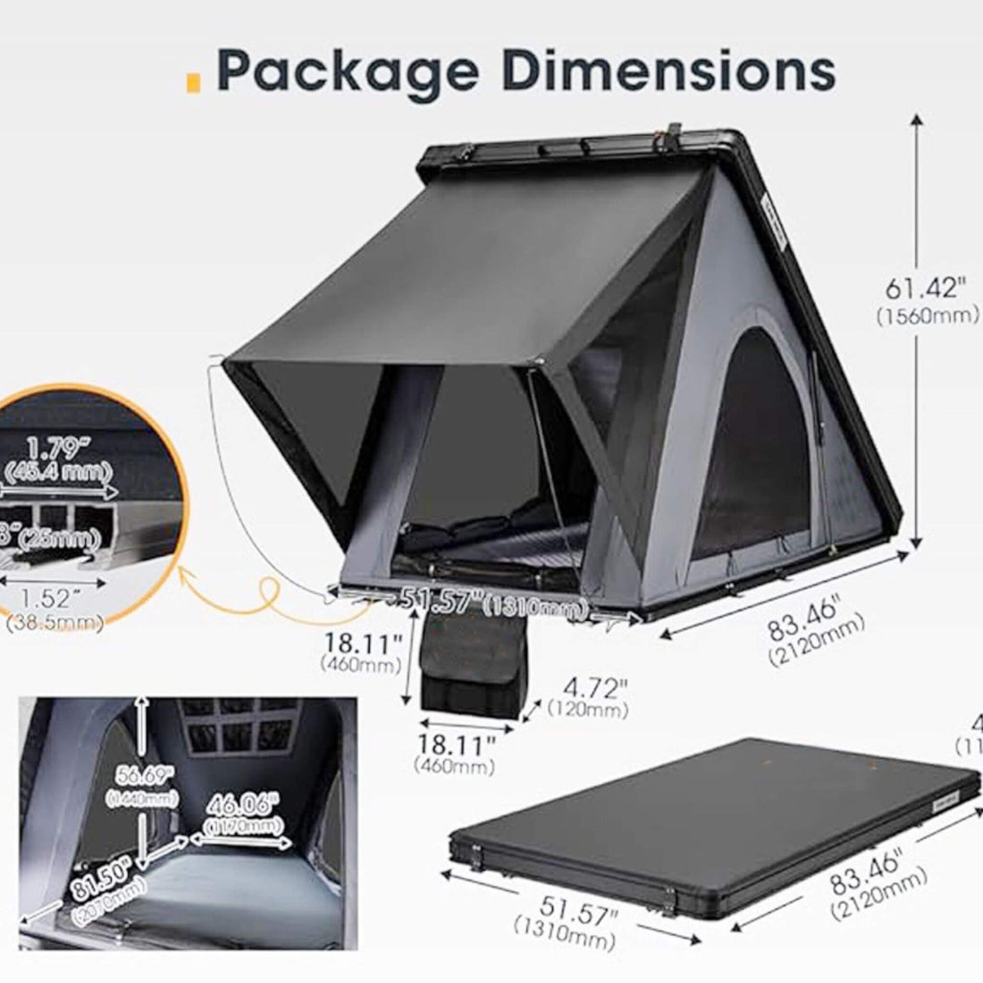 Trailora Apex Premium Lightweight Hard Shell Rooftop Tent With LED Strip And Memory Foam (SAK51780)
