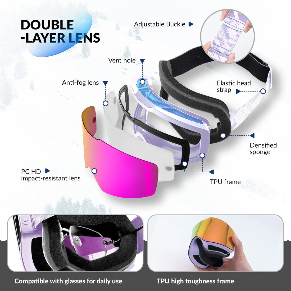 Frameless Anti-Fog Ski Goggles – HD Lens with UV400 Protection