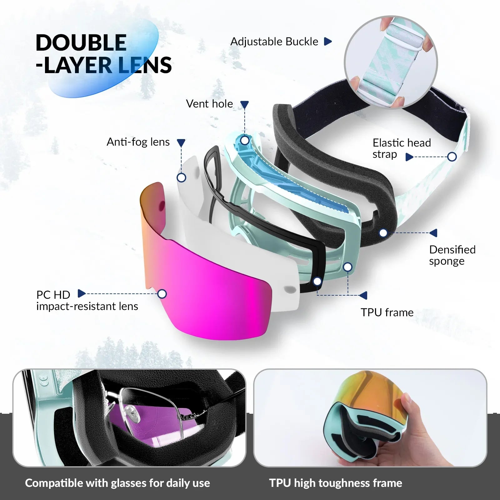Frameless Anti-Fog Ski Goggles – HD Lens with UV400 Protection