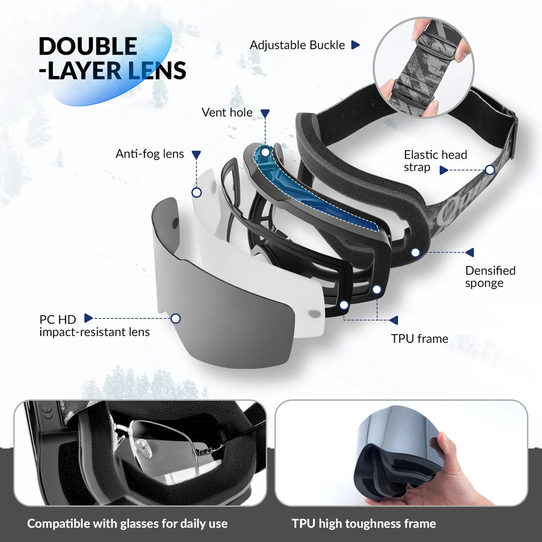 Frameless Anti-Fog Ski Goggles – HD Lens with UV400 Protection