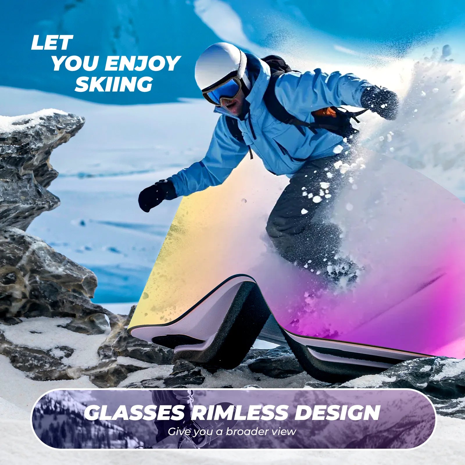 Frameless Anti-Fog Ski Goggles – HD Lens with UV400 Protection