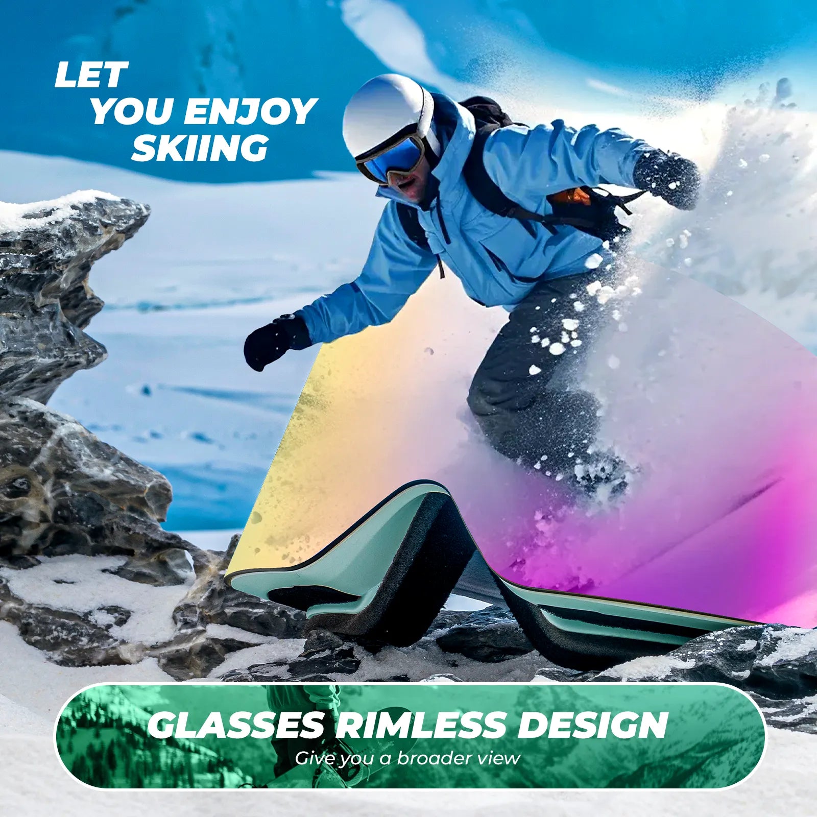Frameless Anti-Fog Ski Goggles – HD Lens with UV400 Protection
