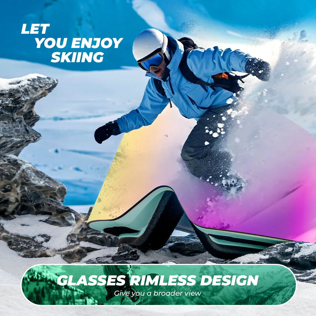 Frameless Anti-Fog Ski Goggles – HD Lens with UV400 Protection