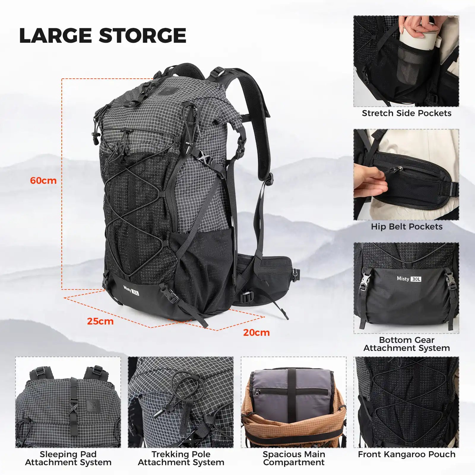 Lightweight Waterproof Hiking Daypack – 30-35L