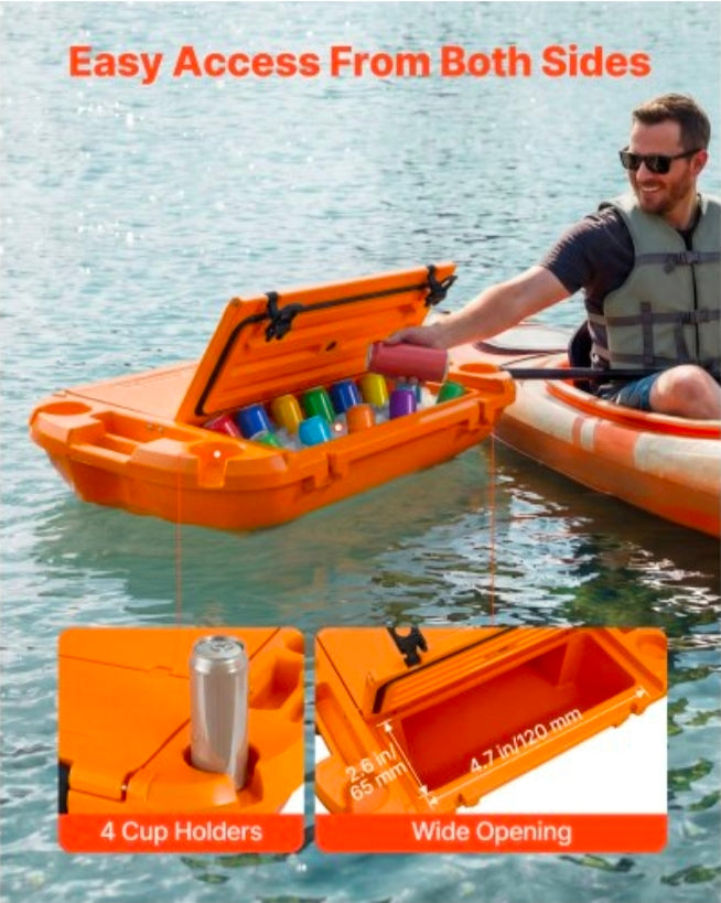 Floating Cooler, 40 QT Floating Ice Chest with Dry Storage & Tow Rope, Premium LLDPE Amphibious Drink Cooler for Water & Land, Cruise Smoothly Stable on Lake, River, Pool, Beach, Kayak