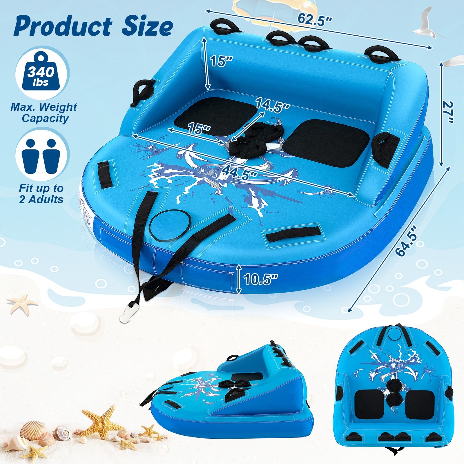 2 Person Water Sport Inflatable Towable Tubes for Boating